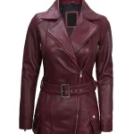 Womens Asymmetrical Burgundy Leather Biker Jacket