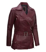 Womens Burgundy Leather Biker Jacket