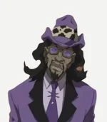 A Pimp Named Slickback costume featuring a purple velvet jacket and matching hat by Zellberry Jackets.