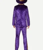 Rear view of the purple Slickback costume jacket by Zellberry Jackets, showing the smooth back and hem.