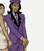 Left side view of the purple Slickback costume jacket and hat at Zellberry Jackets.