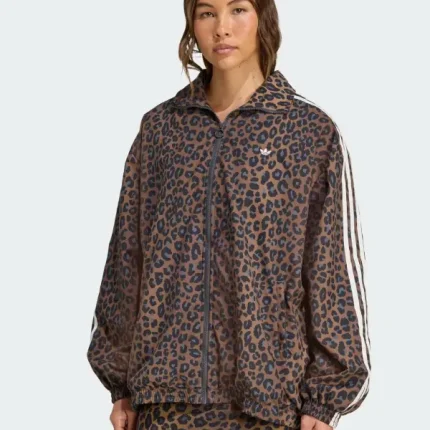 Adidas leopard Firebird oversized brown track jacket streetwear style