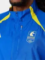 Men’s Adidas Boston Marathon 26 celebration jacket in blue with zip front and pockets.