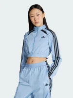 Adidas Teamgeist Adicolor blue cropped track jacket with stand collar and long sleeves