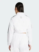 Adidas Teamgeist Adicolor white cropped track jacket close view with zipper and collar detail