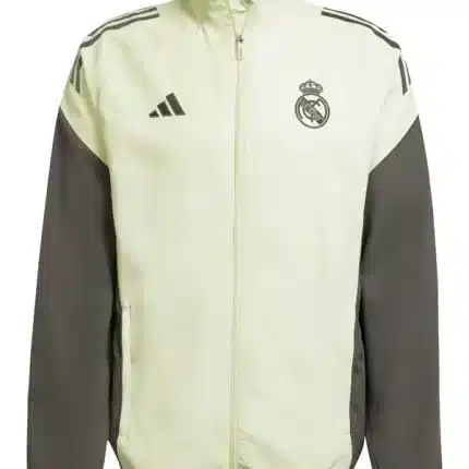 Adidas training tracksuit jacket 25-26 in lime green showing full zip front and sporty fit