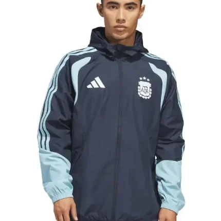 Argentina World Cup 2026 full-zip jacket in navy showing sporty fit and clean streetwear look