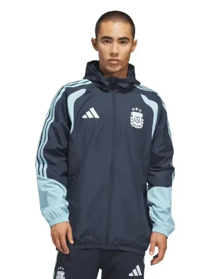 Argentina World Cup 2026 full-zip jacket in navy showing sporty fit and clean streetwear look