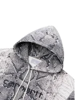 Front view of Carhartt snake print hoodie with hood up and clear logo area