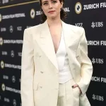 Claire Foy H Is for Hawk 2026 blazer in off white showing tailored fit and clean lapel front.