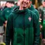 Portugal green hooded training jacket with zip front and crest-style chest detail for a sporty 2026 qualifier look.