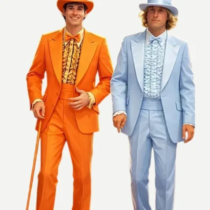 Front view of the light blue tuxedo jacket from Zellberry Jackets' iconic costume line.