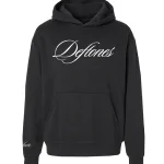 Front view of Black Deftones Hoodie featuring white embroidered script logo on chest.