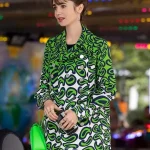 Emily in Paris S03 Lily Collins green printed coat front look for women