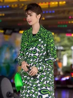Emily in Paris S03 Lily Collins green printed coat front look for women