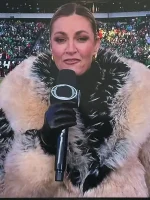 Erin Andrews black smoke gradient fur coat statement winter look
