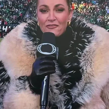 Erin Andrews black smoke gradient fur coat statement winter look