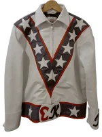 Evel Knievel leather jacket front view for men with bold biker style