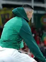 Back view of Portugal green hooded training jacket showing full coverage and a clean sporty look for daily street style.