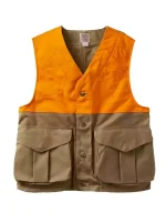 Filson hunting vest in bright orange for upland and outdoor use