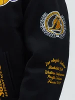 This image shows the right sleeve patch clearly, including color contrast and patch texture. Perfect for buyers who want heavy patch styling and classic varsity sleeve detail.