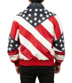 Back view of the Lee Greenwood American Flag Leather Jacket with stripes and stars at Zellberry Jackets.