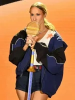 Marty Supreme 2026 Nikki Glaser jacket showing hooded style and clean casual fit for daily wear.