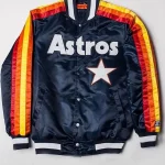 Men’s Houston Astros star blue satin bomber jacket with stripe detail