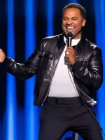 Mike Epps Delusional 2026 leather bomber jacket in black