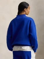 Blue Team USA mockneck sweatshirt women showing clean pullover style and cozy collar