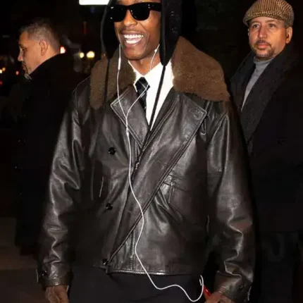 NYC 2026 ASAP Rocky shearling leather jacket with aviator design