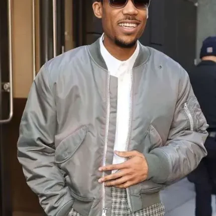 NYC 2026 Tyler James Williams bomber jacket grey street style