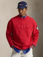 Red Team USA mockneck sweatshirt showing cozy fleece look and clean pullover fit for winter outfits