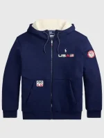 Team USA Winter Olympics 2026 sherpa hoodie showing soft fleece texture, hood shape and relaxed fit for cold weather