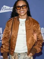 Shiv Wilson London Game 2026 brown bomber jacket with premium leather design