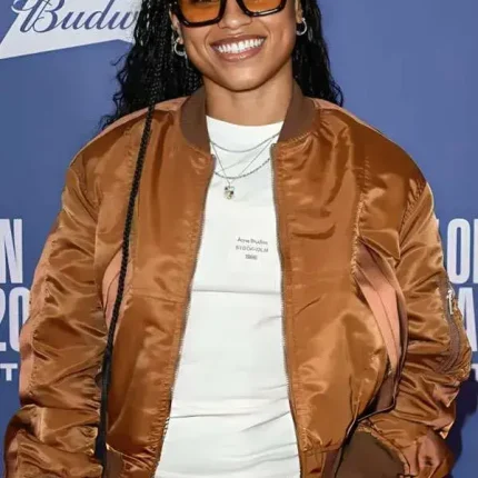 Shiv Wilson London Game 2026 brown bomber jacket with premium leather design