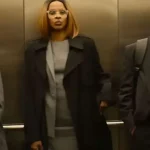 Yusra Warsama Steal 2026 black trench coat front view