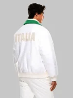 Team Italy EA7 Winter Olympics 2026 bomber jacket view showing waist length fit and clean sporty finish