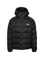 The North Face Hydrenalite down hoodie front view in black with hood, full zip, and puffer baffles.