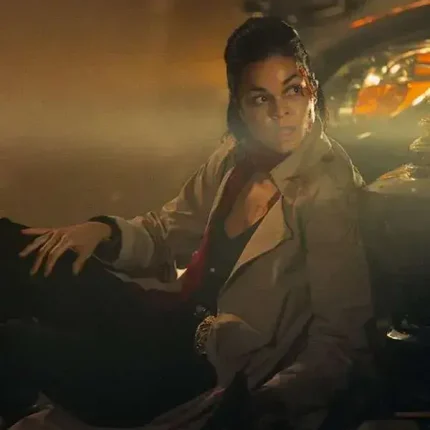 Lina Esco The Rip 2026 black trench coat with stylish belt for women