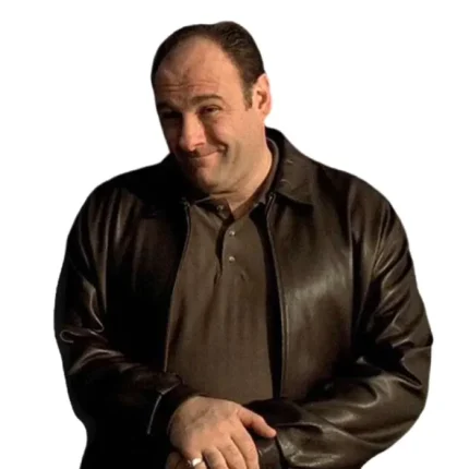 Close-up of the front zipper closure on the black Sopranos leather jacket at Zellberry Jackets. James Gandolfini Leather Jacket