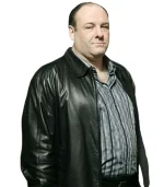 A full shot of the James Gandolfini black leather jacket from The Sopranos at Zellberry Jackets.