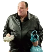 Front view of the black Sopranos James Gandolfini leather jacket at Zellberry Jackets.