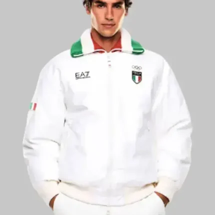 Winter Olympics 2026 Team Italy EA7 jacket showing clean bomber style and sporty look for daily wear and travel