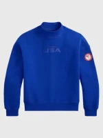 Women’s Polo Team USA blue mockneck sweatshirt showing soft fleece style for winter wear