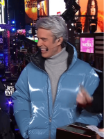 Close-up of the ribbed cuffs and stand-up collar on the Andy Cohen jacket.