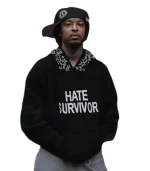 Hate Survivor Hoodie in black with contrasting star details