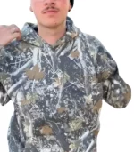 dutch bros camo hoodie front view with classic camouflage pattern