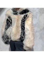 Back side view of Erin Andrews viral fur coat showing full shape