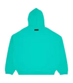 Back view of the mint leaf essentials hoodie showing the logo.